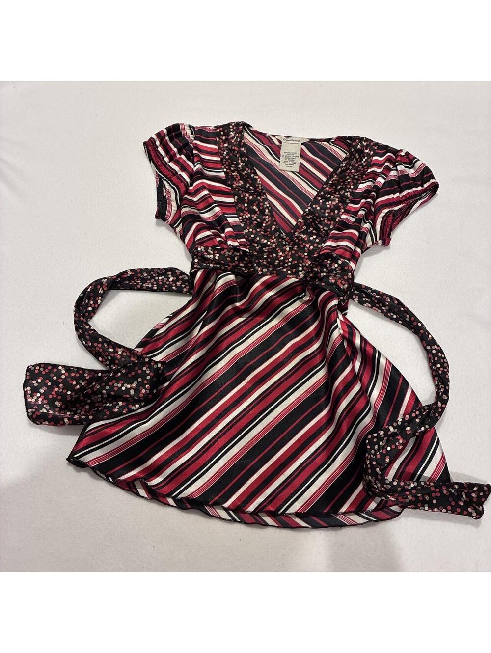 Speechless satin striped + polka dot babydoll top with waist tie!! size medium